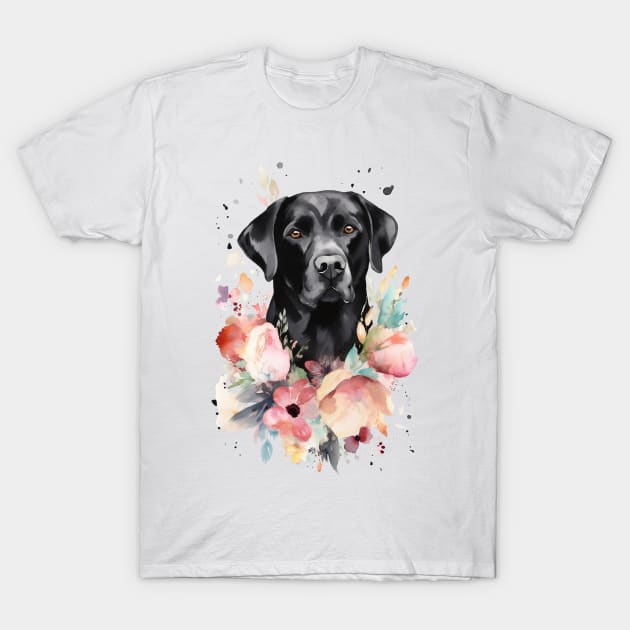 Pet Dog Portrait, Dog Owner Gift Idea, Cute Black Lab Watercolor Dog Portrait T-Shirt by Edit Print Go